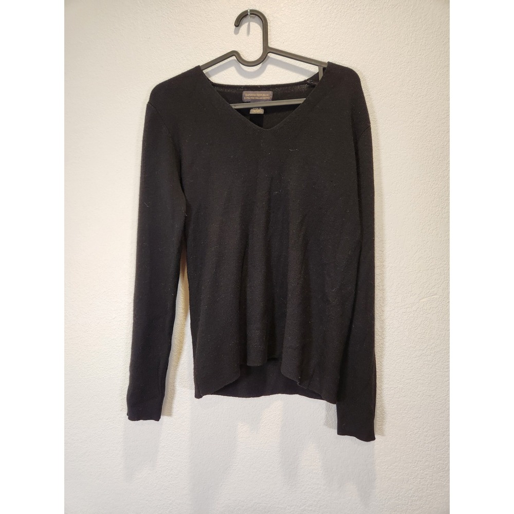 Banana Republic Womens Black Extra Fine Italian Merino Wool V-Neck Sweater M
